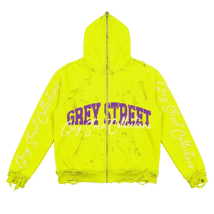 Sweat à capuche zippé pour homme 100% Coton, style vintage, délavé à l'acide, doublure satinée, effet vieilli, grammage lourd 500 g/m², délavé à la pierre, vente en gros - Product Image 5