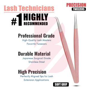 Pinzas para Extensión de Pestañas con Logotipo Personalizado al por Mayor, Pinzas de Acero Inoxidable de Alta Calidad con Purpurina Rosa para Volumen de Pestañas - Product Image 5