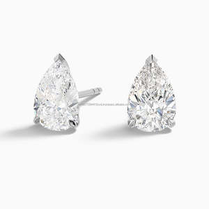 2 Ct Pear Cut Lab Grown Diamond Prong Solitaire Unisex Stud Earrings 14k Solid White Gold 1.75g Luxury Certified Wedding - Product Image 1