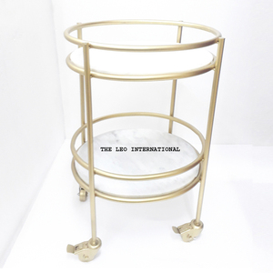 Stainless Steel Modern Side <b>Table</b> with 2-Tier <b>Marble</b> Shelves and Durable Wheels for Kitchen Dining Commercial Use - Product Image 1