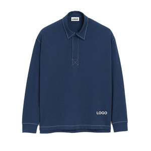 เสื้อโปโลแขนยาวผ้าคอตตอนปิเก้ทรงหลวมสำหรับผู้ชาย ตกแต่งด้วยตะเข็บตัดสี ปักลาย สไตล์ลำลอง สตรีทแวร์ แฟชั่น OEM - Product Image 6