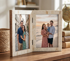 5x7 <b>Picture</b> <b>Frame</b> <b>Rustic</b> Wood Hinged Folding Double Photo <b>Frame</b> Double Sided Display Rotatable High Definition Glass TableTop - Product Image 3