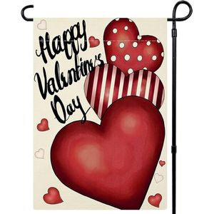 Bandiera da Giardino Bifacciale 12x18 Pollici per San Valentino, Decorazione per Esterni e Prato con Cuore d'Amore, Piccola Bandiera Stagionale - Product Image 1