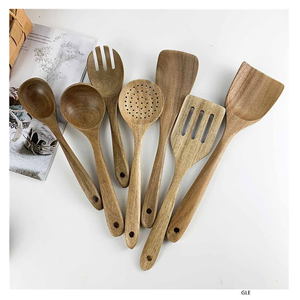Utensilios de Cocina Ecológicos con Agarre Cómodo, Espátulas de Madera Natural, Juego de Utensilios de Cocina de Madera de Acacia de 9 Piezas para el Hogar - Product Image 4