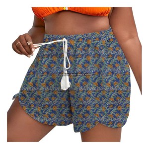 Shorts de Verano para Mujer, Corte Holgado, Estampado de Bloques, Cintura con Cordón Ajustable, Estilo Casual - Product Image 5