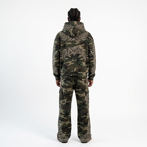 Mens <b>Camouflage</b> <b>Tracksuit</b> Hoodie Cargo Pants Rhinestone Leaf Embroidery Custom Streetwear Sportswear Set - Product Image 4