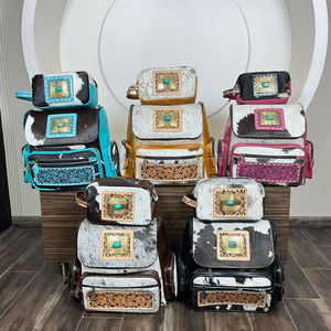 Nuevo diseño, cuero de vaca mecanizado a mano, multifuncional, Juego de 2 piezas a juego, bolsa de viaje para pañales, mochila y neceser para mujer - Product Image 4