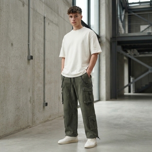 NEW ARRIVAL AZBA WASHED COTTON <b>CARGO</b> PANTS for MEN WOMEN <b>WIDE</b> <b>LEG</b> UTILITY MULTI POCKET STREETWEAR TROUSERS ECO-FRIENDLY - Product Image 3