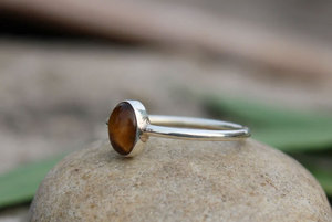 Minimalist Tiger Eye <b>Ring</b> Silver Plated Brass Oval Stone <b>Thin</b> Band Dainty Boho Handmade Jewelry for Women Gift - Product Image 2
