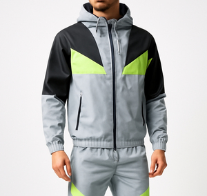 Conjunto Deportivo para Hombre, Gris, con Capucha, Cierre de Cremallera, Bloques de Color, Ligero, Transpirable, Informal - Product Image 1