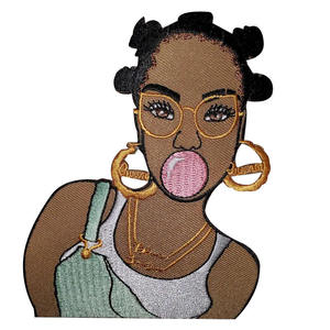 Six Trend Sports Custom Embroidered Patch <b>Sew</b>-On Badge Cute Character Girl Glasses Bubblegum Fabric Applique Safety <b>Pin</b> for - Product Image 1