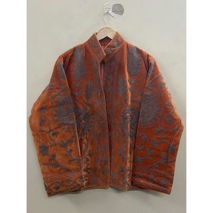 Hand Embroidered <b>Velvet</b> Cotton <b>Jacket</b> <b>Women</b> Full Sleeve Mandarin Collar Winter Bohemian Heart Pattern Coat - Product Image 6