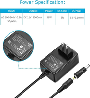 Adaptateur secteur 12V 3A AC/DC 36W avec 10 embouts pour appareils électroniques domestiques, bande LED, caméra de sécurité CCTV, routeur, haut-parleur