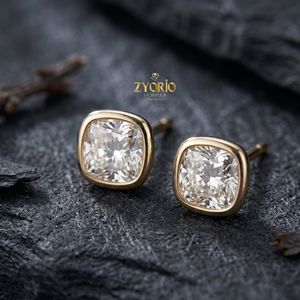 Pendientes de Moda Zyorio Jewels con Diamante Cultivado en Laboratorio de 1 Quilate, Corte Cojín, Color E, Engaste en Bisel, Oro Sólido de 14K para Mujer - Product Image 3