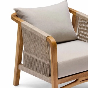 Canapé de jardin moderne et écologique en teck massif avec corde tressée et coussin imperméable pour usage extérieur - Product Image 2