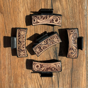 Nouvelle arrivée vente chaude Western élégant à la main usiné en cuir gravé pinces à cheveux en cuir griffe accessoires de cheveux pour les femmes - Product Image 3