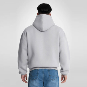 Sweat-shirt à capuche zippé gris clair surdimensionné pour homme en molleton de coton, couleur unie, avec poches, coupe classique, anti-plis - Product Image 5