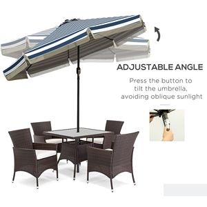 Ombrellone da Giardino a Strisce Blu da 2,7 m con Manovella Inclinabile e Design Arricciato per Terrazza, Piscina, Spiaggia - Disponibile in Diverse Misure: 2,5 m, 2,7 m, 3 m - Product Image 4