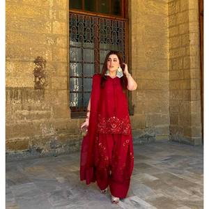 SRK Designer Top-Bottom and Dupatta <b>Set</b> with <b>Embroidery</b> and Sequence Work Black Size XL 850g - Product Image 3