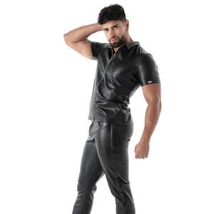 Débardeur zippé en latex noir effet seconde peau pour homme, coupe ajustée, style fetish, tenue de club, extensible, haut de mode pour soirée - Product Image 3