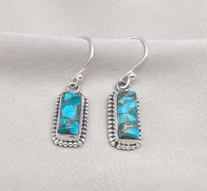 Pendientes de Plata de Ley 925 con Turquesa Azul Cobre, Joyería Colgante Art Deco, Certificados por IGI para Bodas y Fiestas - Product Image 2