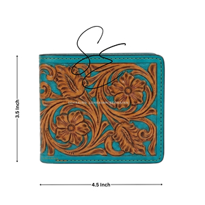 Turquoise Genuine Leather Bifold <b>Wallet</b> for Men Handmade <b>Card</b> <b>Holder</b> <b>Wallet</b> with Cash Bill Slots Western Style - Product Image 3