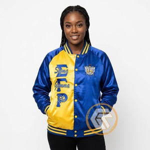 Chaqueta Universitaria Personalizada de Satén Bordada Sigma Gamma Rho, Acolchada, de Alta Calidad, Transpirable, 100% Seda, para Otoño - Product Image 4