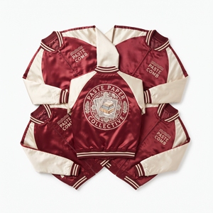 Custom B2B Supplier Green Cream Satin Varsity Jacket Zip Up Custom Embroidered Book Edge Gilders Guild Baseball <b>Coat</b> - Product Image 2