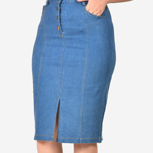 Jupe crayon en jean taille haute pour femme, longueur genou, boutonnée sur le devant, couleur unie, style décontracté, tissu tissé - Product Image 5