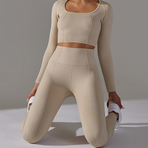 clothing set yoga <b>exercise</b> clothing set Women's Trendy Sportswear Solid Front Logo Seamless for Women's Sets Gym Workouts - Product Image 3