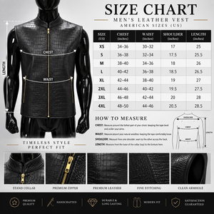<b>Men's</b> Genuine Leather Crocodile Pattern Stand Collar <b>Vest</b> Biker Zipper Waistcoat - Product Image 6