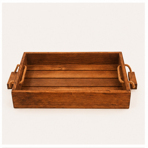 Plateau de service rectangulaire en bois rustique de qualité supérieure avec poignées en corde décoratives, grand plateau artisanal en bois pour table basse et ottoman - Product Image 3