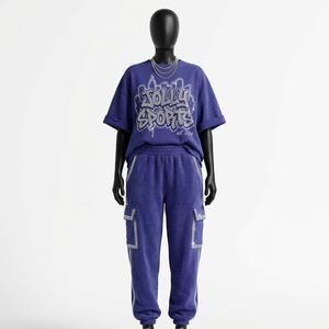 Premium 280 GSM Cotton Polyester Grey Women T Shirt Pants <b>Set</b> Puff Print Screen Print <b>Embroidery</b> Custom Logo Women's <b>Sets</b> - Product Image 3