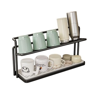 Modern Black 2 Tier Metal Countertop Storage <b>Rack</b> Home Kitchen Organizer Shelf Space Saving Cup Holder & Glass Drying <b>Rack</b> - Product Image 2