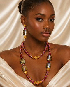 Conjunto de Collar Largo con Cuentas Africanas para Mujer de GALAM JEWELRY, con Aretes a Juego, Chapado en Oro, Joyería Elegante para Bodas y Fiestas - Product Image 4