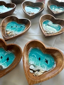 Bols en bois sculptés à la main en forme de cœur, bols de service en bois naturel, vaisselle de mariage, style chinois traditionnel, non revêtus - Product Image 5