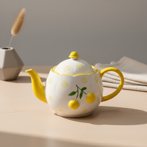 Théière en Porcelaine Fine de Qualité Supérieure 3460983B-1.0 NOUVELLE, Motif Citron Jaune & Spirale - Product Image 4