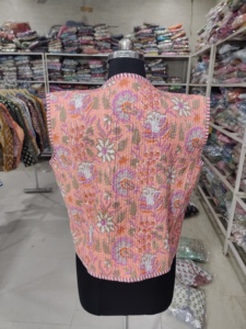 Floral <b>Quilted</b> Cotton Vest Women's V-Neck Embroidered Sleeveless <b>Jacket</b> Spring Style Handmade <b>Patterned</b> Outerwear GIFT FOR HER - Product Image 6