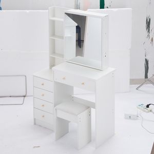 Tavolo da Trucco Extra Large da 37 Pollici con Specchio Scorrevole a Destra, Multistrato, Alta Capacità, con Sgabello Imbottito, Dimensioni Medie, Comodino Sinistro - Product Image 2