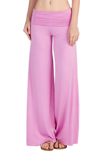 Pantalon palazzo long à jambes larges et taille haute en tissu extensible uni pour femmes - Product Image 6
