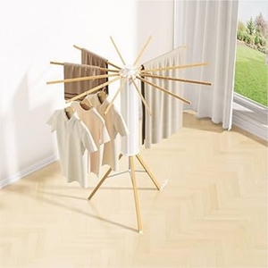 Space Saving Foldable Wooden Clothes Drying Rack Tripod Laundry Hanger Stand Portable Rotating Garment Towel Storage Rack Stand - Product Image 1
