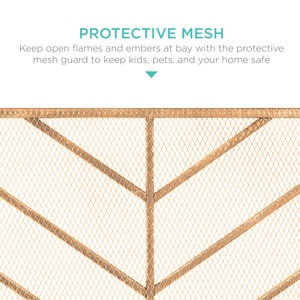 Écran de cheminée en métal à motif chevron, avec grille anti-étincelles robuste, protection de foyer autoportante - Product Image 3