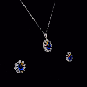 Conjunto de Joyería de Plata con Esmalte Azul y Diseño de Pavo Real, Estilo Étnico Moderno, para Regalos Festivos y Conjuntos Tradicionales, para Compradores Globales de Joyería - Product Image 2