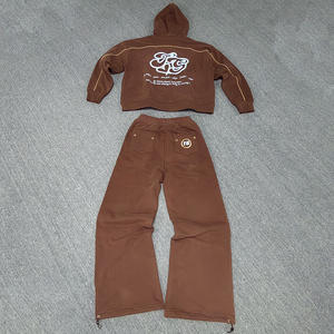 Ensemble de survêtements personnalisés avec broderie graphique, impression de haute qualité, pantalon de survêtement ample et sweat à capuche, ensemble pull-over marron, ensemble de jogging - Product Image 2