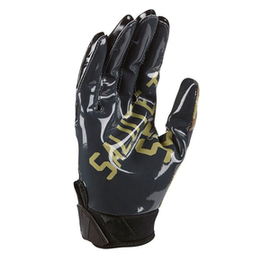 Gants de football personnalisés pour receveur, blancs et bleus, imprimés par transfert thermique, avec grip en silicone, longueur poignet, en nylon sportif - Product Image 4