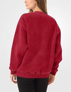 Sudadera Roja para Mujer, Cuello Redondo, Forro Polar, Transpirable, 100% Algodón Tejido, Color Sólido, Corte Regular, para Otoño - Product Image 4