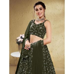 Attrayant Paillettes Vertes Georgette Lehenga Choli Avec Dupatta - Product Image 5