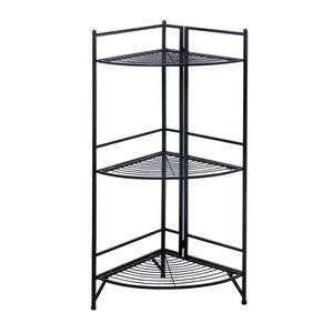 Mensola Angolare Pieghevole in Metallo a 3 Ripiani Nera, Elegante Scaffale ad Angolo per Casa o Ufficio - Product Image 4