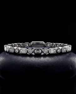 Prix d'usine Bijoux cadeaux en rhodium, Bracelet tennis en argent sterling 925 avec moissanite taille émeraude VVS et moissanite taille baguette pour mariage - Product Image 4