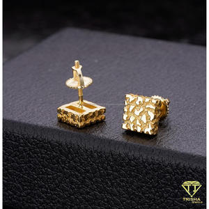 Boucles d'oreilles carrées élégantes en pépites d'or, argent sterling 925 plaqué or, bijoux élégants pour hommes et femmes - Product Image 4